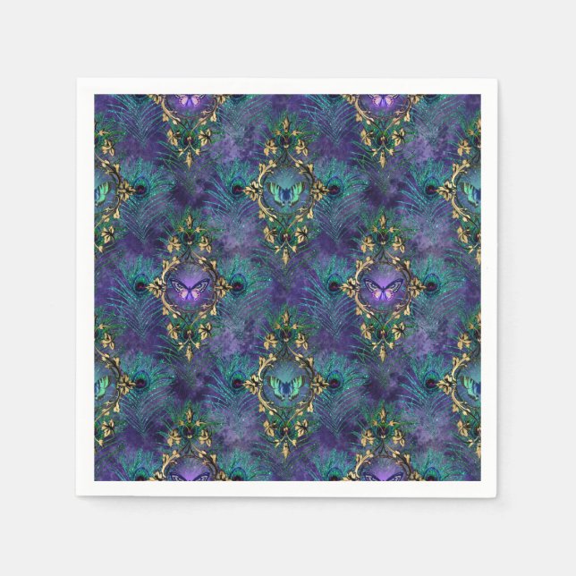 Serviette En Papier Fournitures Mariages Peacock et Buttefllies (Devant)