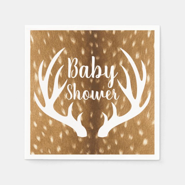 Serviette En Papier Fourrure de cerf tachetée Fawn & Antlers blancs (Devant)