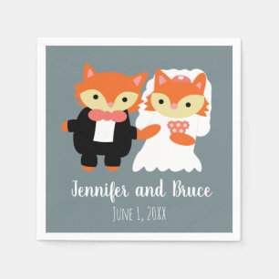 Serviette En Papier Fox Bride Groom Mariage Grey Cute Personnaliser