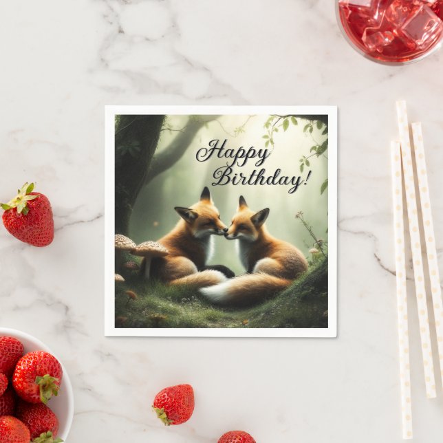 Serviette En Papier Fox Cuddle à Misty Forest Anniversaire (En situation)