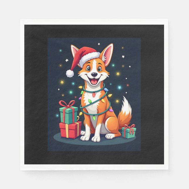Serviette En Papier Fox Terrier Xmas Éclairage Père Noël Fox Terrier C (Devant)
