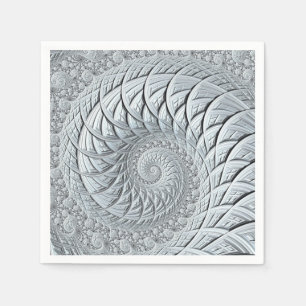 Serviette En Papier Fractale en spirale grise abstraite