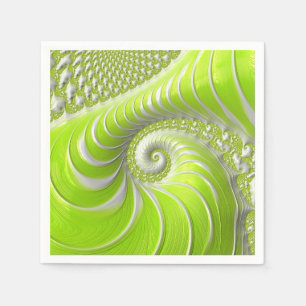 Serviette En Papier Fractale en spirale verte citron moderne abstraite
