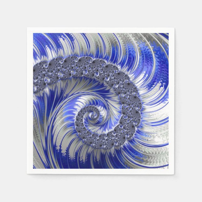 Serviette En Papier Fractale moderne bleu gris blanc spiral (Devant)