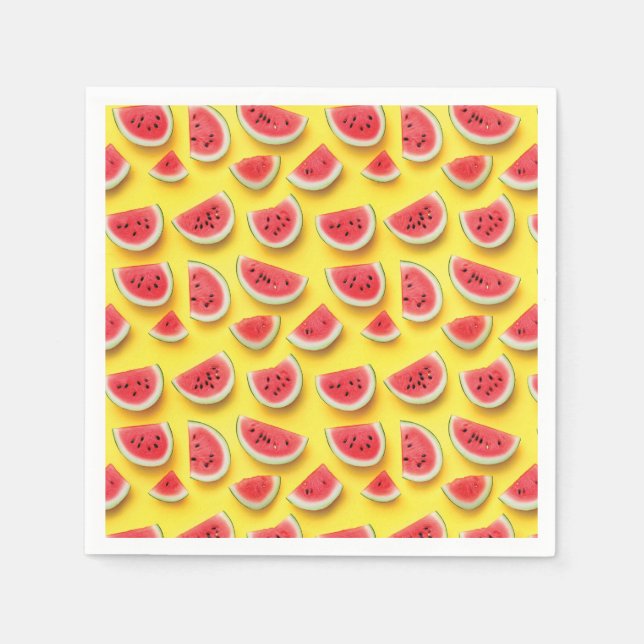 Serviette En Papier Fraîches de pastèque Motif sur Jaune (Devant)