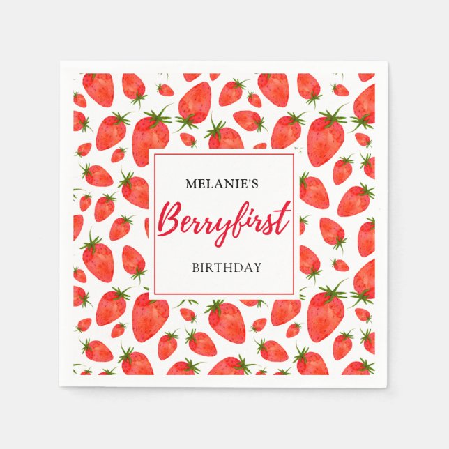 Serviette En Papier Fraise 1er anniversaire | Berry Motif (Devant)