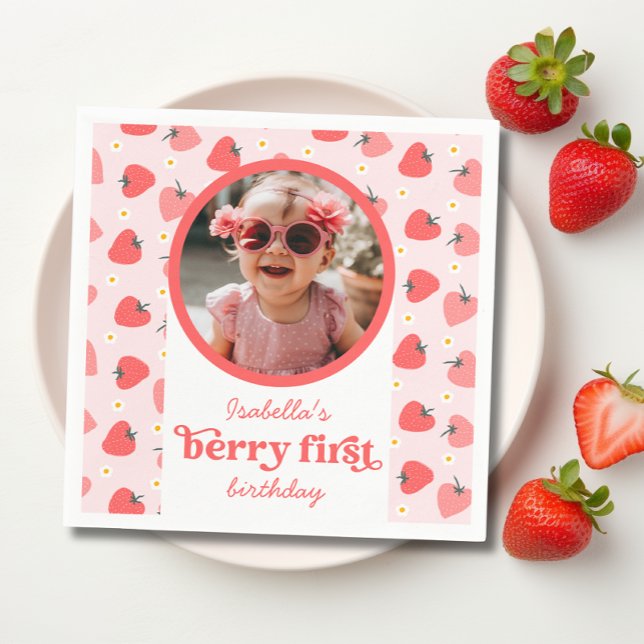 Serviette En Papier Fraise 1er Anniversaire Fête Berry Première photo (berry first birthday party napkins)