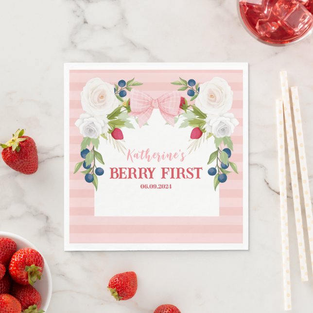 Serviette En Papier Fraise 1er Berry Sweet Affiche de bienvenue d'anni (En situation)