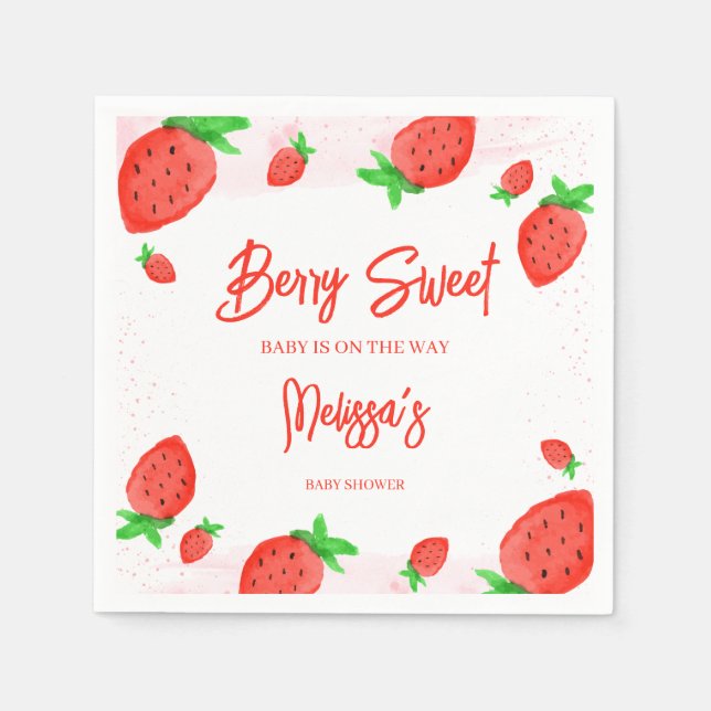 Serviette En Papier Fraise Aquarelle Fille Baby shower Berry Sweet (Devant)