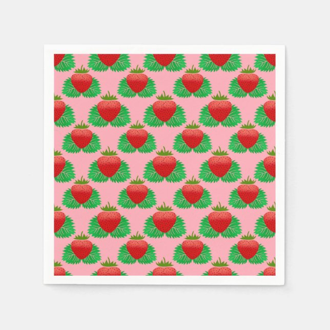 Serviette En Papier Fraise - arrière - plan rose (Devant)