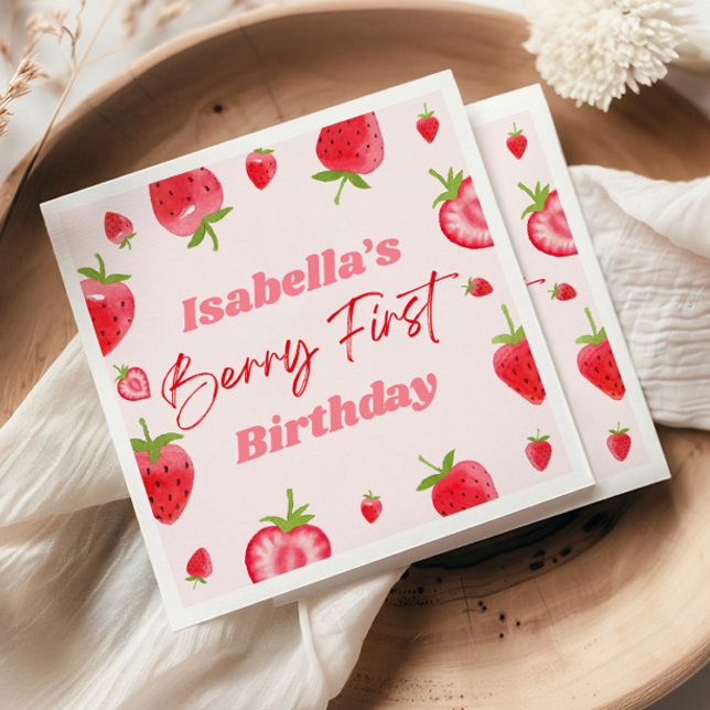 Serviette En Papier Fraise Berry 1ère fête d'anniversaire (Créateur téléchargé)
