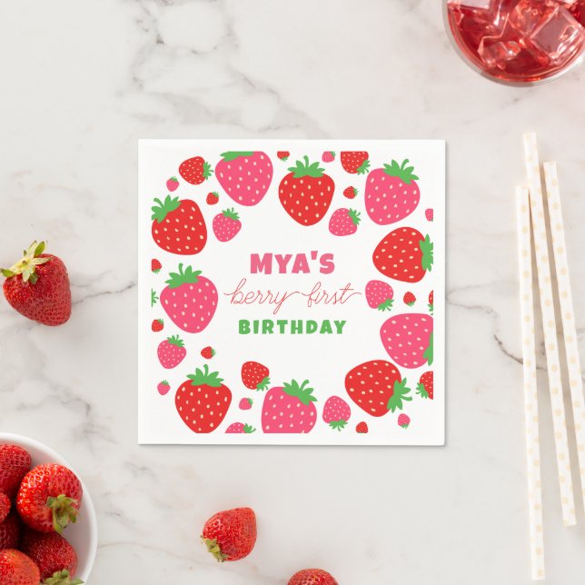 Serviette En Papier Fraise Berry Premier Anniversaire Papier Napkins (En situation)