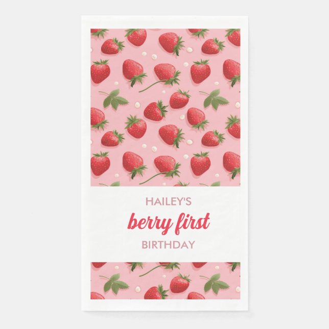 Serviette En Papier Fraise Berry Première fête d'anniversaire Napkin (Devant)