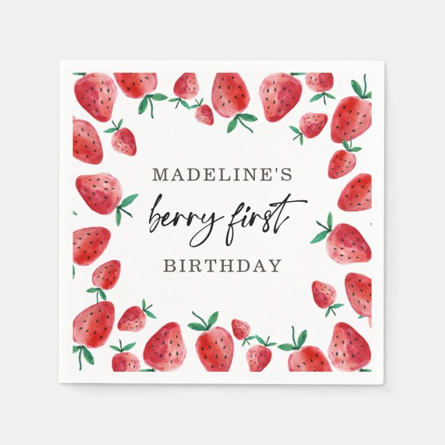 Serviette En Papier Fraise Berry Première Fille 1er Anniversaire Napki (Devant)