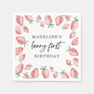 Serviette En Papier Fraise Berry Première Fille 1er Anniversaire Napki