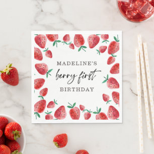 Serviette En Papier Fraise Berry Première Fille 1er Anniversaire Serv