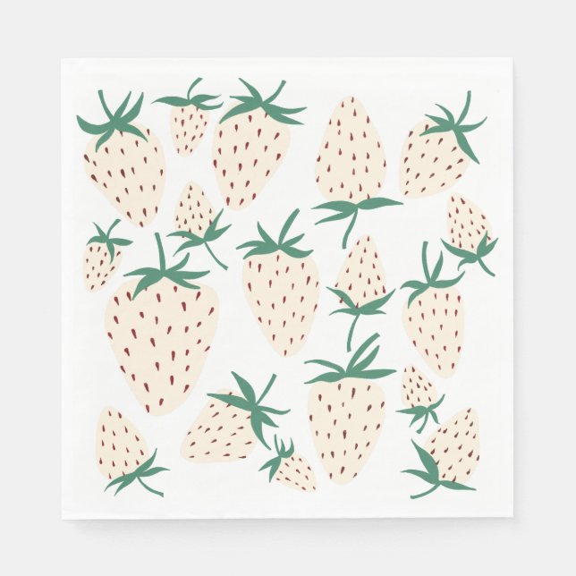 Serviette En Papier Fraise Blanche Pineberry PERSONNALISÉ Enterrement  (Devant)