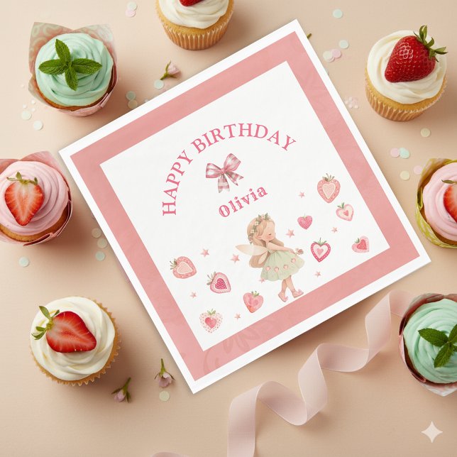 Serviette En Papier Fraise Fée Thème Pour Fille Anniversaire Fête (Créateur téléchargé)