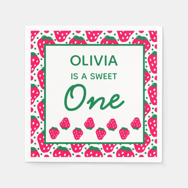 Serviette En Papier Fraise Fille 1er Anniversaire (Devant)