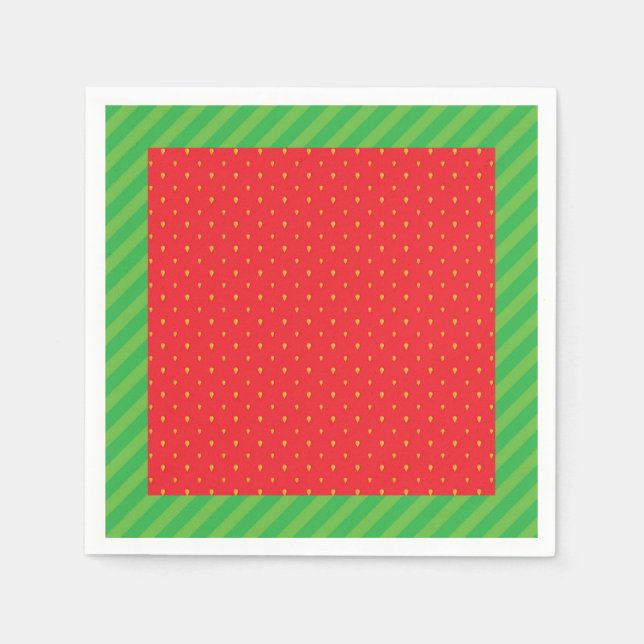 Serviette En Papier Fraise fruit d'été rouge et vert (Devant)