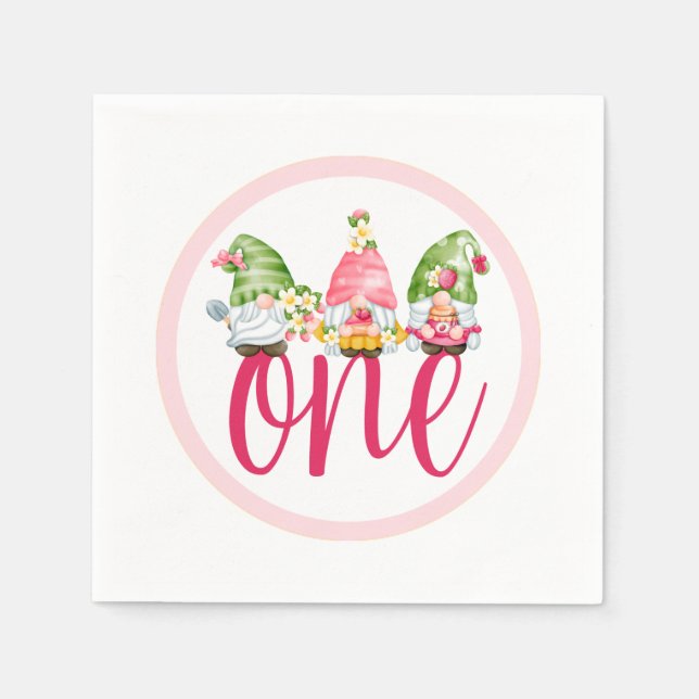 Serviette En Papier Fraise Gnome Garden Baby Girl's 1st Birthday (Devant)