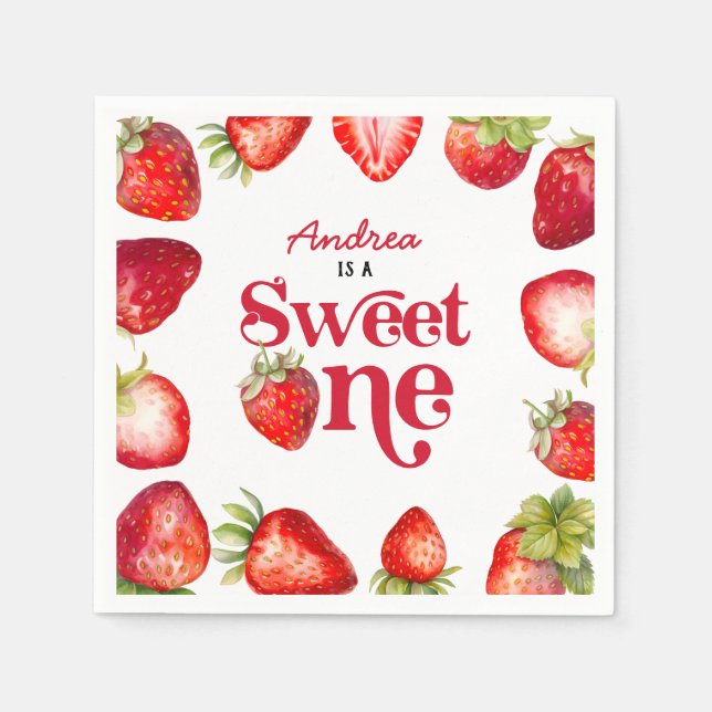 Serviette En Papier Fraise moderne Sweet One First Birthday Girls (Devant)
