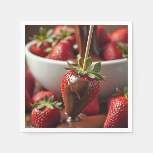 Serviette En Papier Fraise mûre trempée dans le chocolat (Devant)