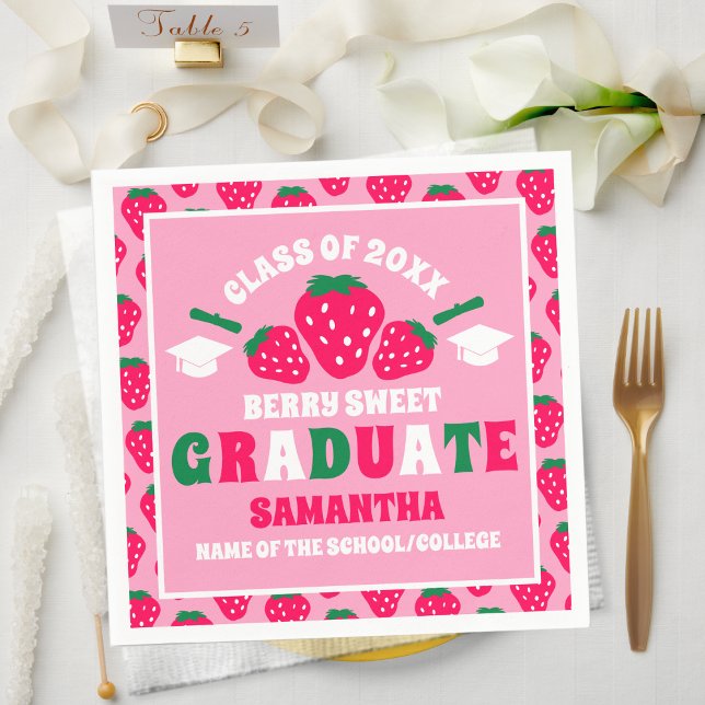 Serviette En Papier Fraise Pink Graduation Party (Créateur téléchargé)