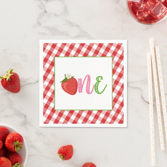 Serviette En Papier Fraise Premier Anniversaire Napkin - ONE (En situation)