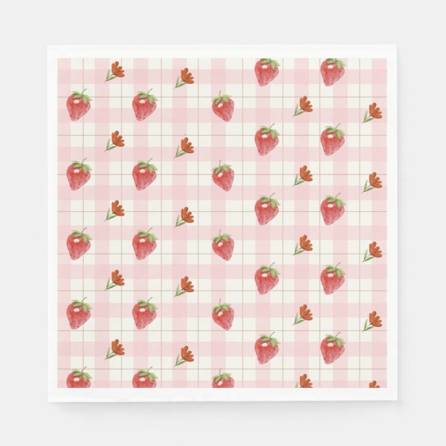 Serviette En Papier Fraise rose Berry Sweet En vichy Parti (Devant)
