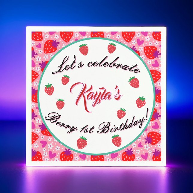 Serviette En Papier Fraise rose Premier anniversaire (Créateur téléchargé)
