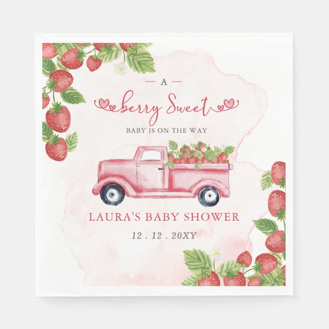 Serviette En Papier Fraise rose Rouge Berry Baby shower sucré (Devant)