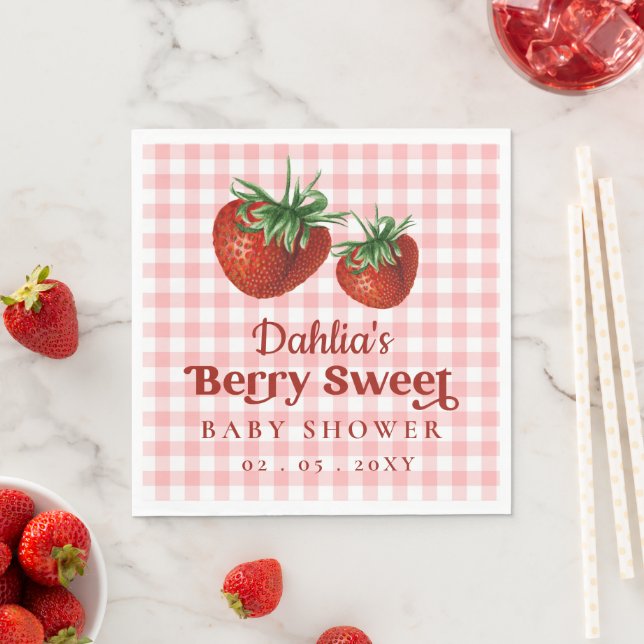 Serviette En Papier Fraise rose Rouge Berry Baby shower sucré (En situation)