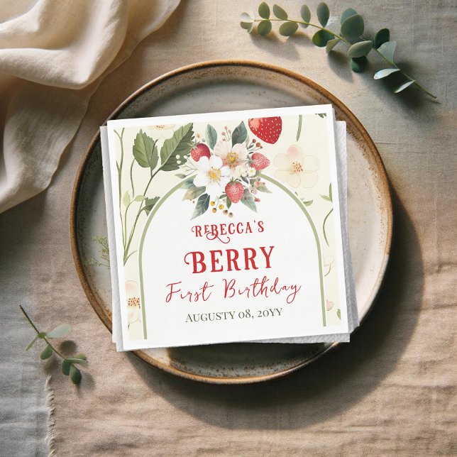 Serviette En Papier Fraise rouge rustique Thème Berry Premier annivers (Créateur téléchargé)