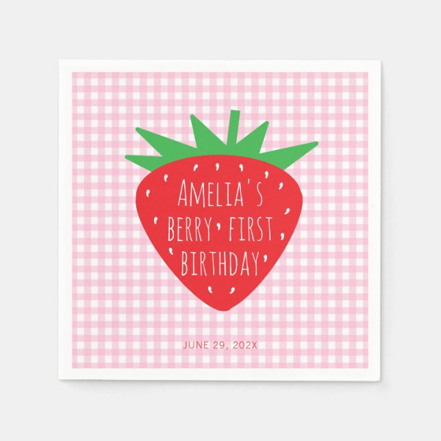 Serviette En Papier Fraise sur Pink Plaid Girl Berry Premier anniversa (Devant)