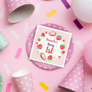 Serviette En Papier Fraises 1er anniversaire baie première