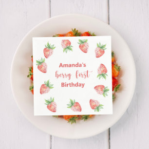 Serviette En Papier Fraises d'aquarelle 1er anniversaire