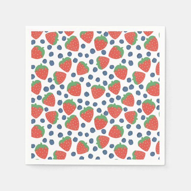 Serviette En Papier Fraises et bleuets Motif de fruits d'été (Devant)