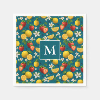 Serviette En Papier Fraises et citron sur bleu