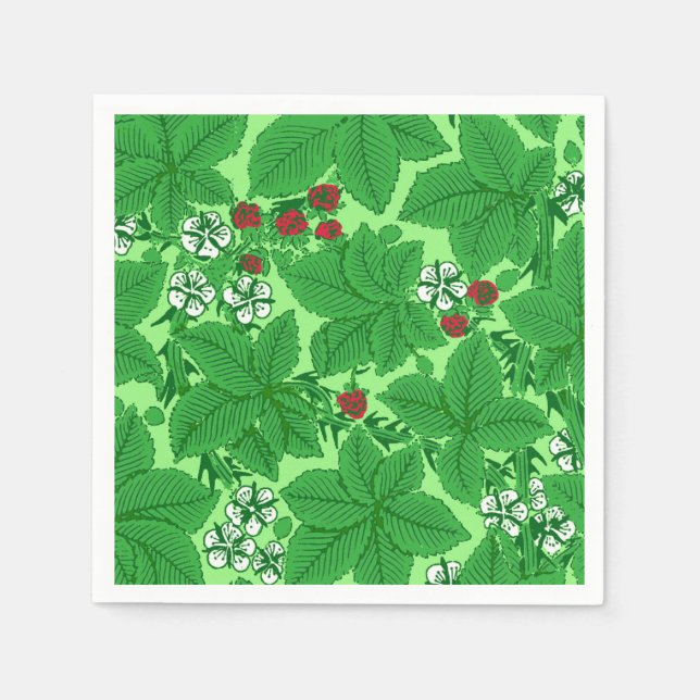 Serviette En Papier Fraises et Feuilles Art Nouveau, Lime Green (Devant)