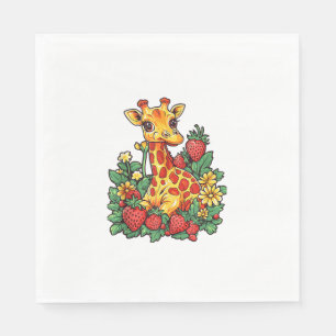 Serviette En Papier Fraises et fleurs de girafe Gira mignonne graphiqu