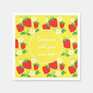 Serviette En Papier Fraises et fleurs texte personnalisé jaune