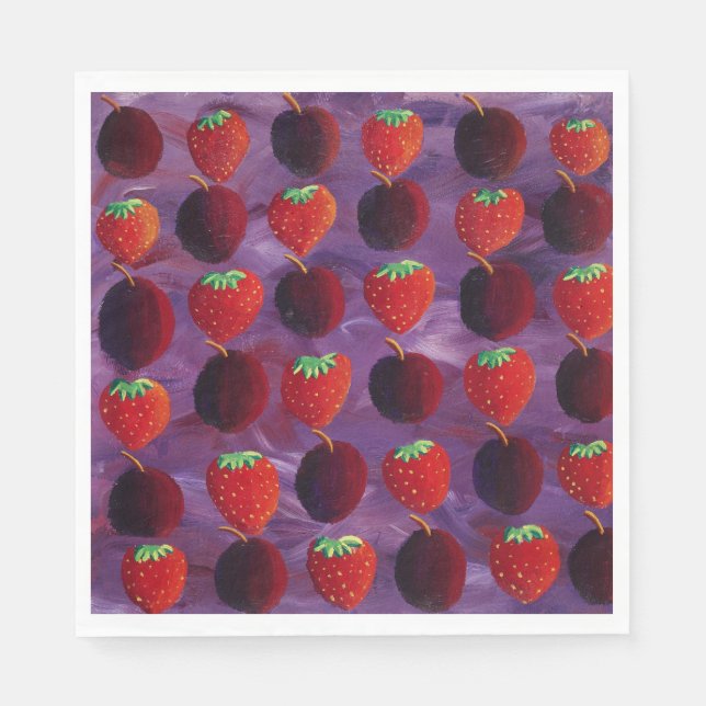 Serviette En Papier Fraises et Prunes Fruit Rouge (Devant)