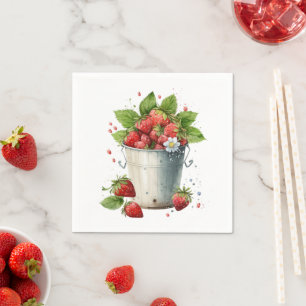 Serviette En Papier Fraises fraîches cuites dans un seau