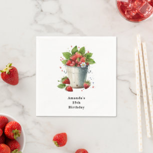 Serviette En Papier Fraises fraîches cuites dans un seau Anniversaire