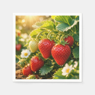 Serviette En Papier Fraises fraîches suspendues à une plante