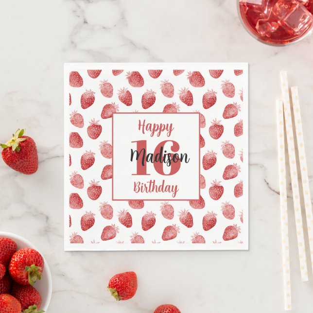 Serviette En Papier Fraises Rouges Fruit 16e Anniversaire (En situation)