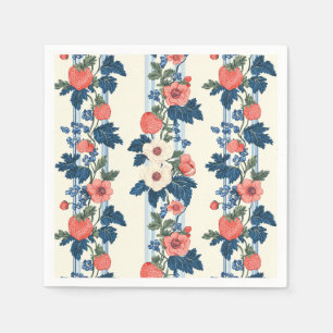 Serviette En Papier Fraises vintages et Feuilles bleus motif floral