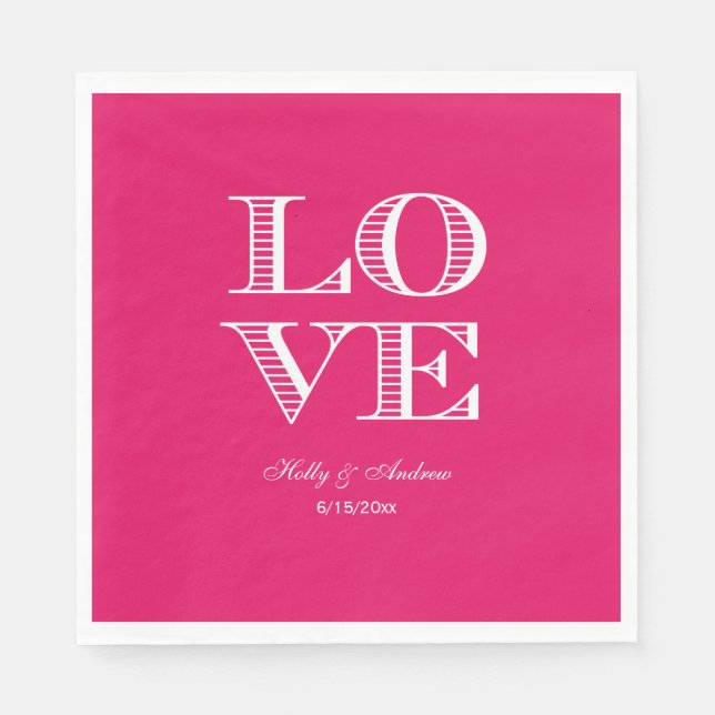 Serviette En Papier Framboise, serviettes LOVE blanches (Devant)