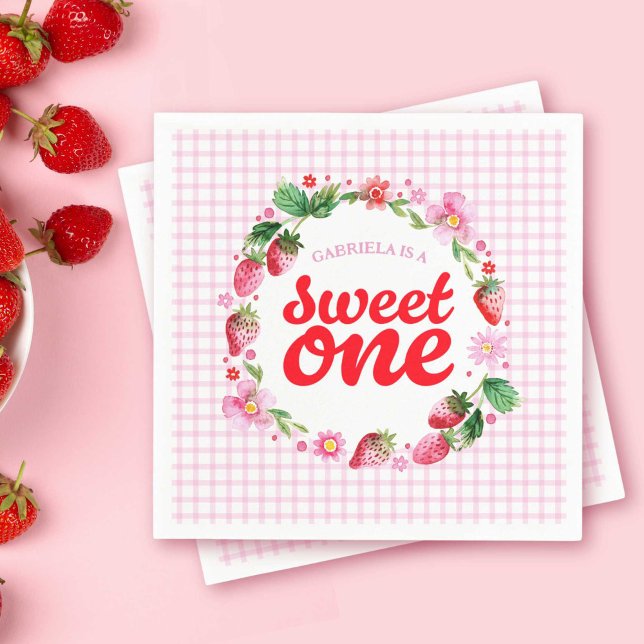 Serviette En Papier Framboise sucré une Berry premier anniversaire (Strawberry Sweet One Berry First Birthday Napkins)